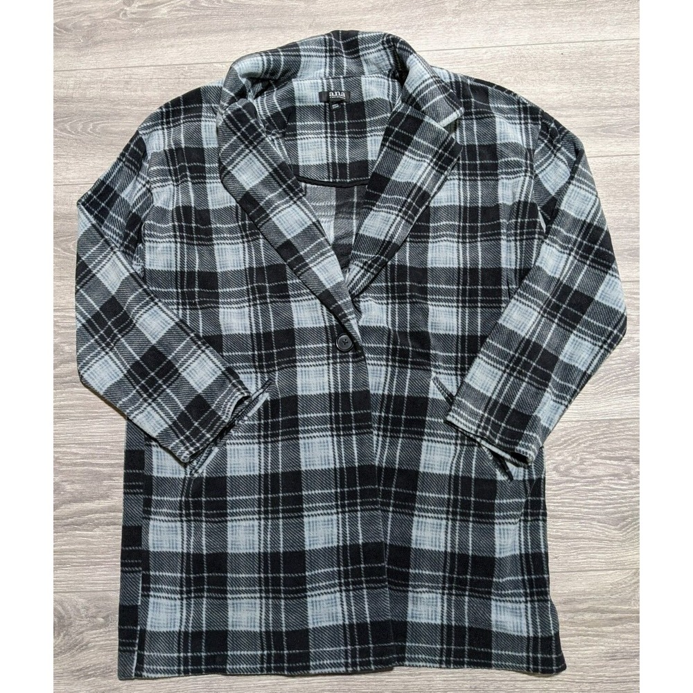 A.N.A. A New Approach Coat Adult XL Plaid Fleece 1 Button Pockets Womens